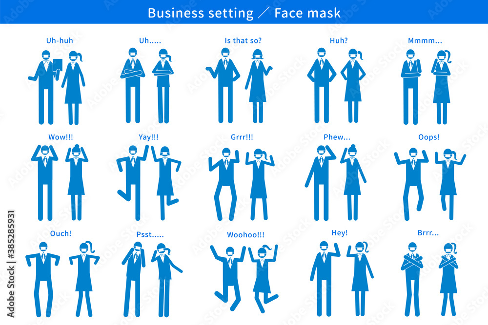 Fototapeta リアクション マスク フェイスマスク 感情 表現 ビジネス 打ち合わせ 相談 商談 会議 チーム ビジネスマン 会社員 会社 オフィス アイコン ベクター ピクトグラム 素材 Ai Kwiaty Fototapety Ecowall24 Pl
