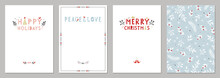Bold Merry Christmas Greeting Cards. Universal Trendy Winter Holidays Art Templates. Vector Backgrounds.