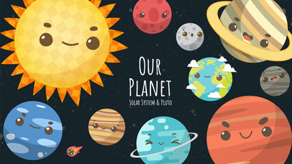 Wall Mural - set of universe, solar system planet and space element with lettering 