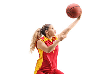 Poster - Young female basketball player laying the ball with one hand