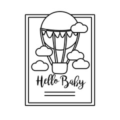 Sticker - baby shower frame card with balloon air hot and hello baby lettering line style