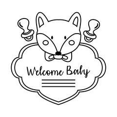 Sticker - baby shower frame card with little fox and welcome baby lettering line style