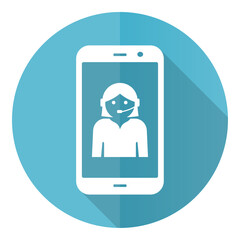 Poster - Online customer service in smartphone, blue vector icon, flat design illustration in eps 10