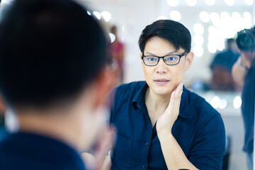 Portrait of Asian thai people with eye glasses outdoors