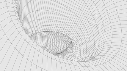 Poster - futuristic blue funnel. wireframe space travel tunnel. abstract blue wormhole with surface warp. vec