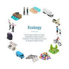 Poster - Ecology Pollution Concept Banner Card Circle 3d Isometric View. Vector
