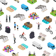 Poster - Ecology Pollution Concept Seamless Pattern Background 3d Isometric View. Vector