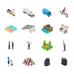 Poster - Ecology Pollution Concept Set 3d Isometric View. Vector