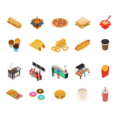 Canvas Print - Fast Food Cart Cafe Concept Set 3d Isometric View. Vector