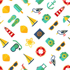 Poster - Cartoon Color Summer Holiday Concept Seamless Pattern Background. Vector