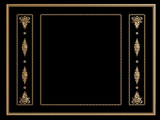 Wall Mural - Classic golden frame with ornament decor isolated on black background