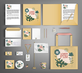 Wall Mural - Corporate identity template with minimalist style floral ornament. Vector illustration