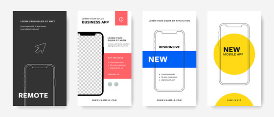 Social story post for instagram with smartphone illustrations and mockup with place for photo. Editable vector social media post layouts with mobile device illustrations
