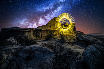 Wall Mural - light painted orb and milky way, long exposure photography