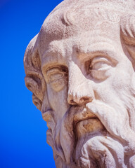 Plato portrait, the famous ancient thinker and philosopher, detail of marble statue in Athens Greece