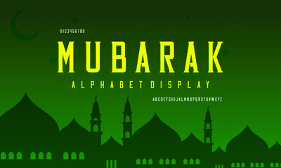 Poster - Islamic typeface design. Alphabet classic typography set. Mosque isolated background.