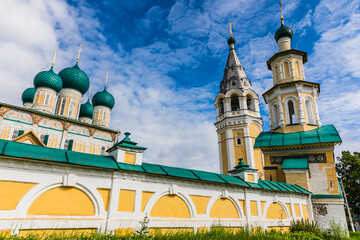 the cathedral in the ancient Russian city of Tutaev or Tutayev, divided by the Volga into two parts.