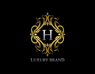 Wall Mural - Luxury Gold Monogram H Letter Logo. Classic Golden badge design for Royalty, Letter Stamp, Boutique,  Hotel, Heraldic, Jewelry, Wedding.