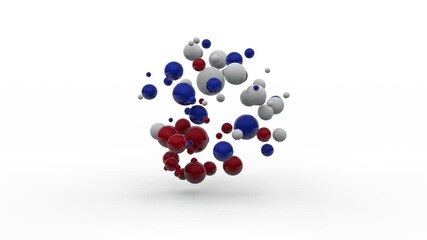 Poster - 3d animation lots of colorful drops, blue, white and red. drops jump and play on a white background.
