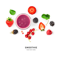 Wall Mural - Smoothie and summer berries creative layout