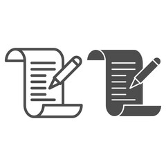 Poster - Test results line and solid icon, Medical tests concept, Medical form with pencil sign on white background, report and pen icon in outline style for mobile concept and web design. Vector graphics.