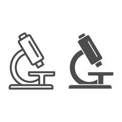 Poster - Analysis under microscope line and solid icon, Medical tests concept, laboratory equipment sign on white background, microscope icon in outline style for mobile concept, web design. Vector graphics.