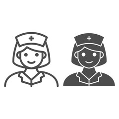 Poster - Nurse line and solid icon, Medical tests concept, Female Physician sign on white background, Woman Doctor icon in outline style for mobile concept and web design. Vector graphics.