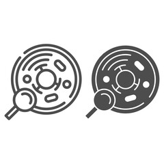 Poster - Cell analysis line and solid icon, Medical tests concept, Bacteriological test sign on white background, Molecular structure analysis and magnifying glass icon in outline style. Vector graphics.