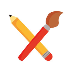 Sticker - pencil and paint brush flat style icon