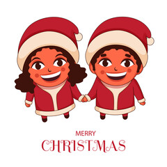 Canvas Print - Illustration of Cheerful Kids Character on White Background for Merry Christmas Celebration.