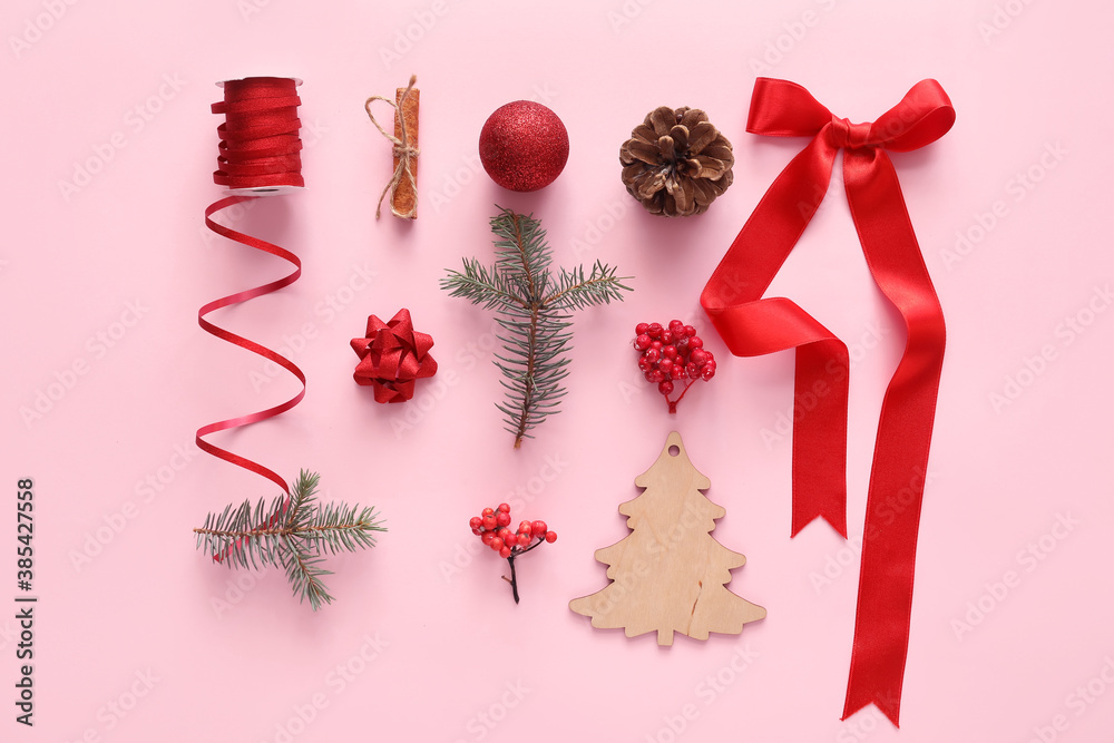 Beautiful Christmas composition on color background