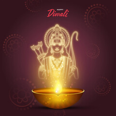 Canvas Print - Creative Avatar of Lord Rama From Burning Diya (Oil Lamp) on the Occasion of Happy Diwali Celebration.