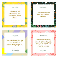 Wall Mural - social media instagram influencer account quote post template set of four. background graphic design elements. backdrop. motivation inspiration. trendy pattern with flowers and geometric shapes