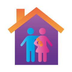 Sticker - parents couple lifting baby family figures in house degradient style icon