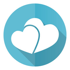 Aufkleber - Two hearts, valentines day blue vector icon, flat design illustration in eps 10