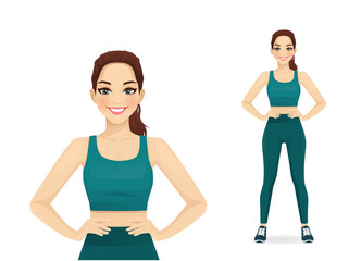 Wall Mural - Sport fitness woman in sportswear standing isolated vector illustration