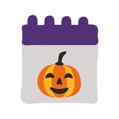 Sticker - halloween calendar with pumpkin face flat style