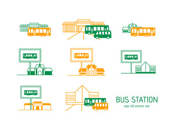 Wall Mural - Bus station - vector icons set on white background