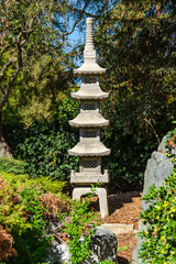 Sticker - Japanese stone lantern in the form of a pagoda in the Japanese Friendship Garden.