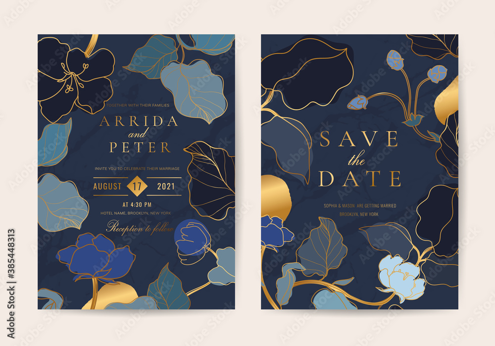 Texture Invite Card Luxury wedding invite cards with Botanical flower and leaves texture ...