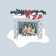 Canvas Print - Christmas fireplace vector image