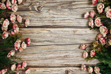 Sticker - Flowers Border Frame with space copy on wooden background