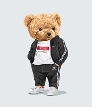 Cute Teddy Bear In Sport Track Suit Illustration