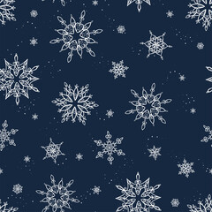 Wall Mural - Lovely hand drawn snowflakes seamless pattern, cute winter background, great for Christmas, textiles, banners, wallpapers - vector design