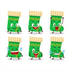 Poster - Cartoon character of green christmas socks with smile expression