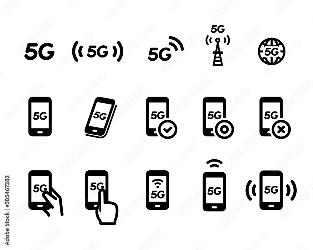 5g 第5世代移動通信システム のシンプルなアイコンのセット スマホ スマートフォン インターネット Wall Mural Yugoro