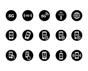 Fototapete - 5G（第5世代移動通信システム）のシンプルなアイコンのセット／スマホ／スマートフォン／インターネット