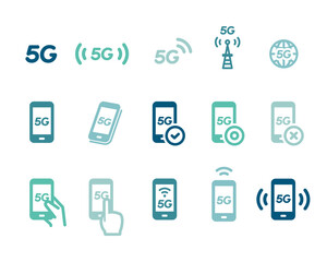 Fototapete - 5G（第5世代移動通信システム）のシンプルなアイコンのセット／スマホ／スマートフォン／インターネット