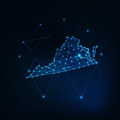 Wall Mural - richmond state usa map glowing silhouette made of stars lines dots triangles, low polygonal shapes.