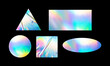 a variety of blank glued sticker shapes for design mockups. Holographic textured stickers for preview tags, labels, etc.